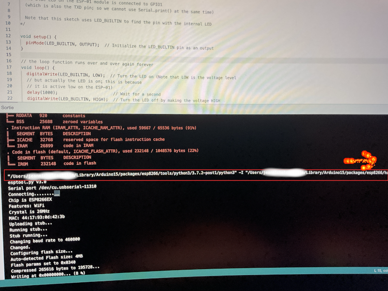 Esptool récupération des paramètres DevToo sur Arduino