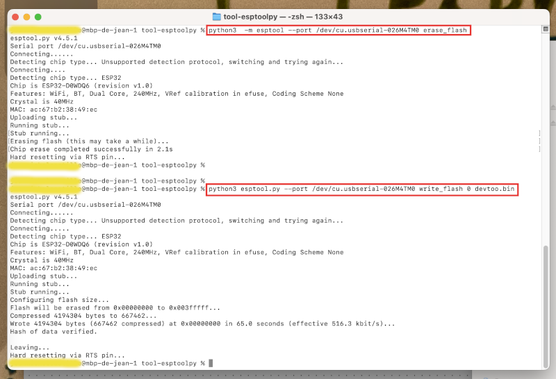 Esptool sur MAC DevToo sur VSC