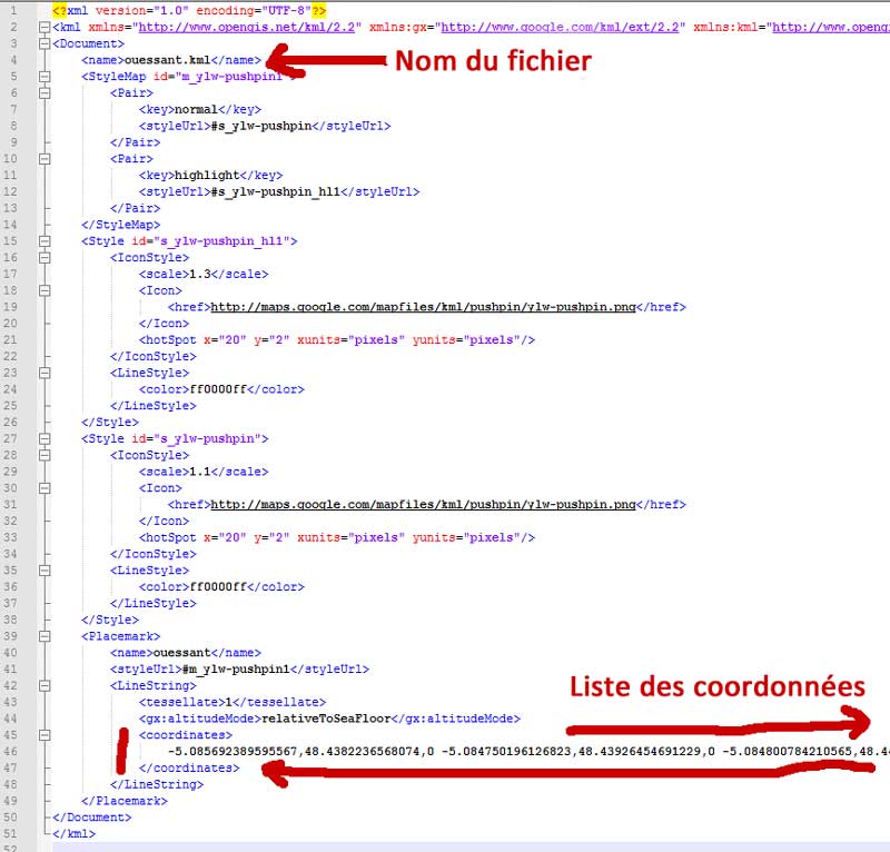 Edition fichier kml