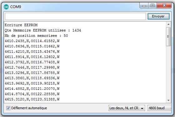 Compte rendu de la sauvegarde du fichier kml en eeprom
